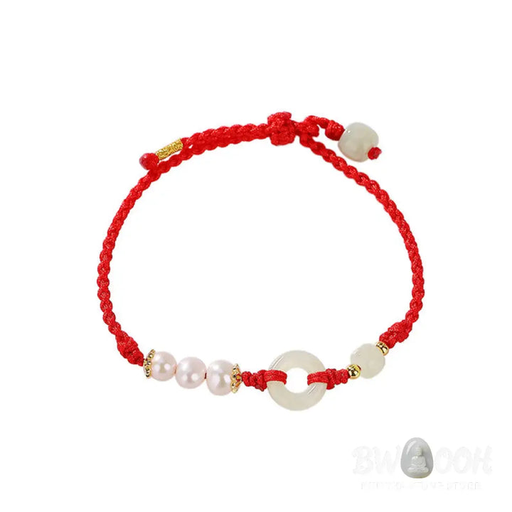 Buddha Stones 925 Sterling Silver Plated Gold Hetian Jade Peace Buckle Pearl Luck Bracelet - BWOOOH - Bracelet