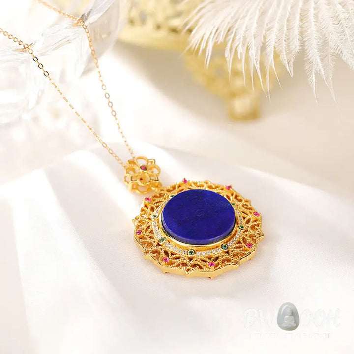 Buddha Stones 925 Sterling Silver Plated Gold Lazurite Positive Necklace Pendant - BWOOOH - 925 Sterling