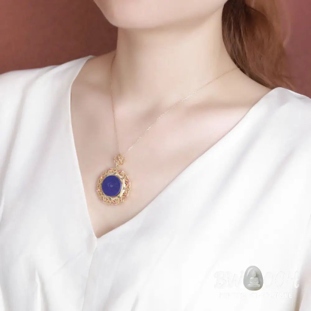 Buddha Stones 925 Sterling Silver Plated Gold Lazurite Positive Necklace Pendant - BWOOOH - 925 Sterling