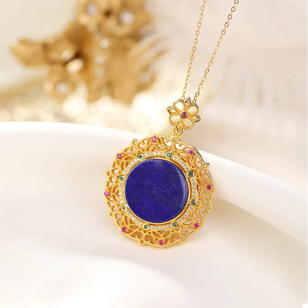 Buddha Stones 925 Sterling Silver Plated Gold Lazurite Positive Necklace Pendant - BWOOOH - 925 Sterling