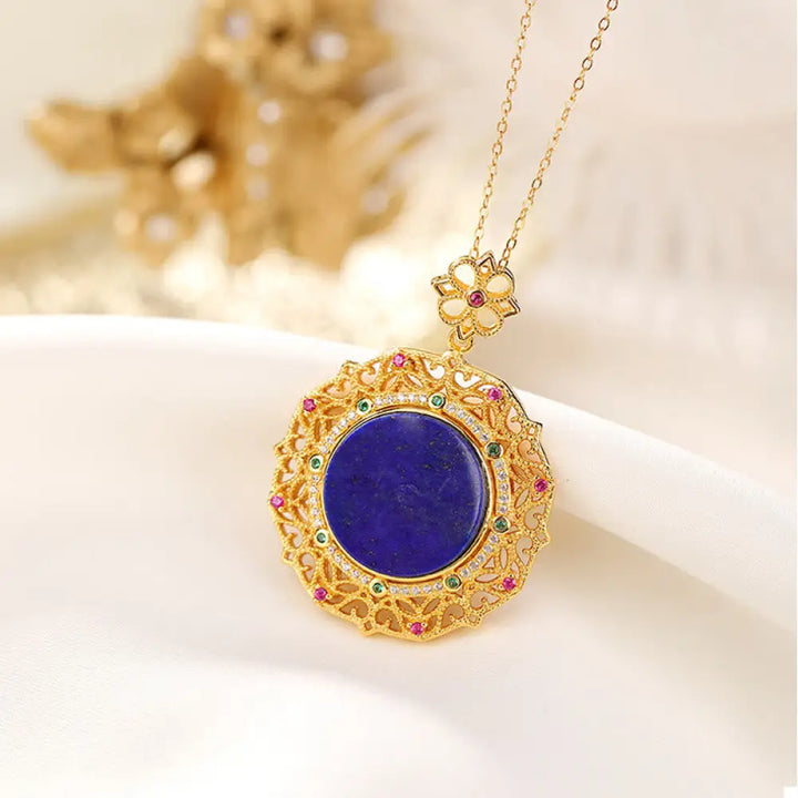 Buddha Stones 925 Sterling Silver Plated Gold Lazurite Positive Necklace Pendant - BWOOOH - 925 Sterling