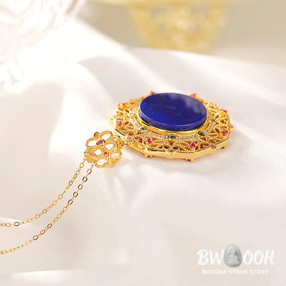 Buddha Stones 925 Sterling Silver Plated Gold Lazurite Positive Necklace Pendant - BWOOOH - 925 Sterling