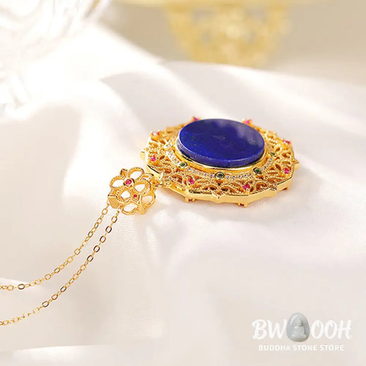 Buddha Stones 925 Sterling Silver Plated Gold Lazurite Positive Necklace Pendant - BWOOOH - 925 Sterling
