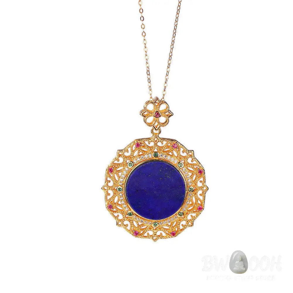 Buddha Stones 925 Sterling Silver Plated Gold Lazurite Positive Necklace Pendant - BWOOOH - 925 Sterling
