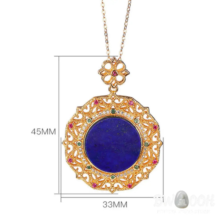 Buddha Stones 925 Sterling Silver Plated Gold Lazurite Positive Necklace Pendant - BWOOOH - 925 Sterling