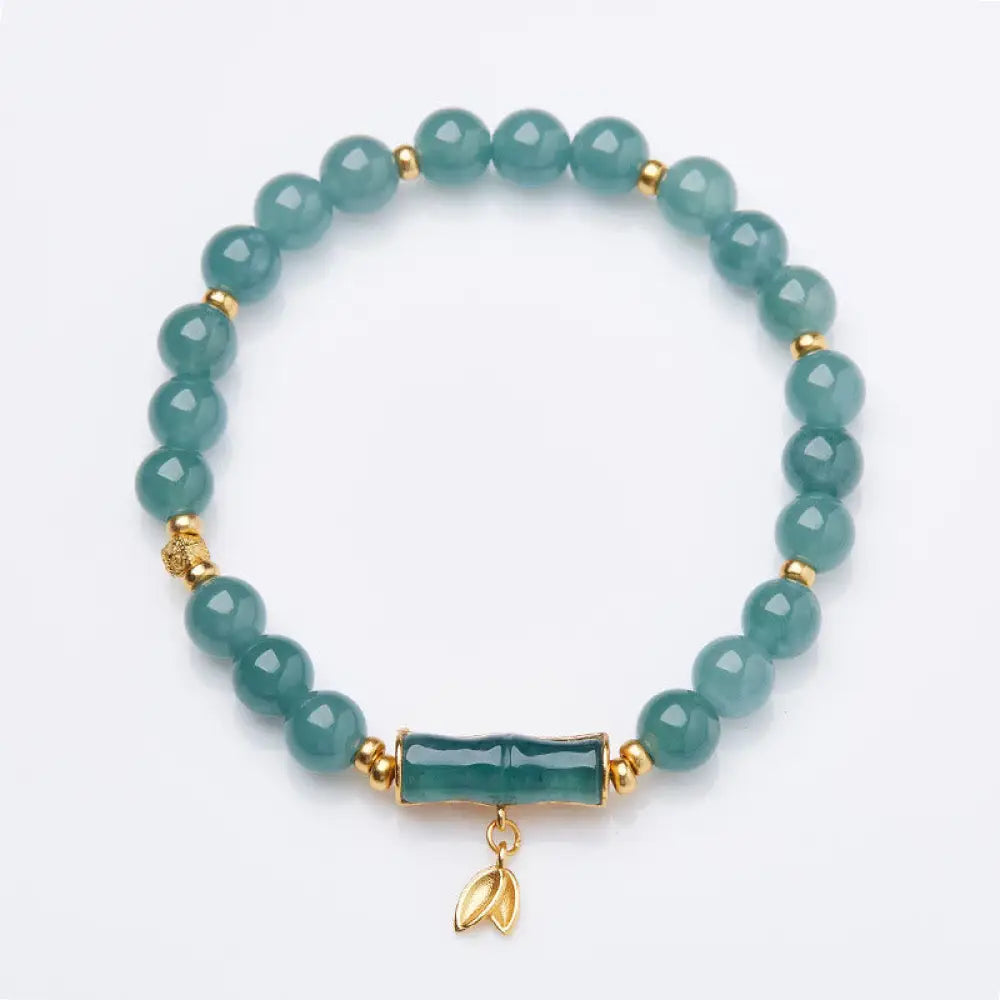 BWOOOH 925 Sterling Silver Plated Gold Natural Green Jade Bamboo Charm Luck Bracelet - BWOOOH - Jade(Wrist