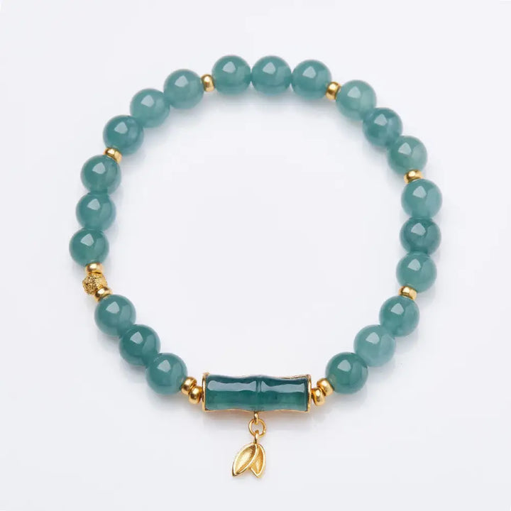 BWOOOH 925 Sterling Silver Plated Gold Natural Green Jade Bamboo Charm Luck Bracelet - BWOOOH - Jade(Wrist