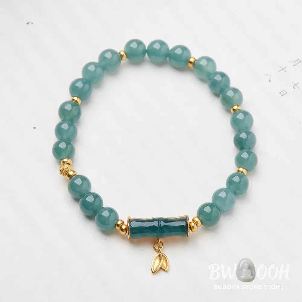 Buddha Stones 925 Sterling Silver Plated Gold Natural Green Jade Bamboo Charm Luck Bracelet - BWOOOH - Jade(Wrist