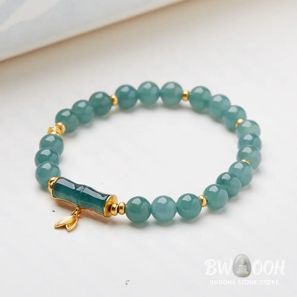 Buddha Stones 925 Sterling Silver Plated Gold Natural Green Jade Bamboo Charm Luck Bracelet - BWOOOH - Jade(Wrist