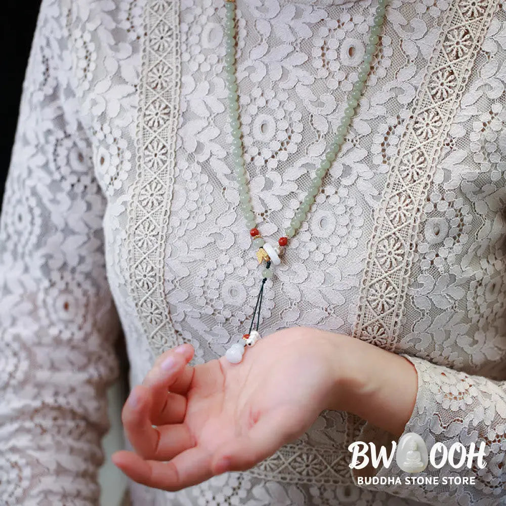 Buddha Stones 925 Sterling Silver Plated Gold Natural Hetian Jade Pearl Butterfly Gourd Luck Bracelet - BWOOOH - Hetian
