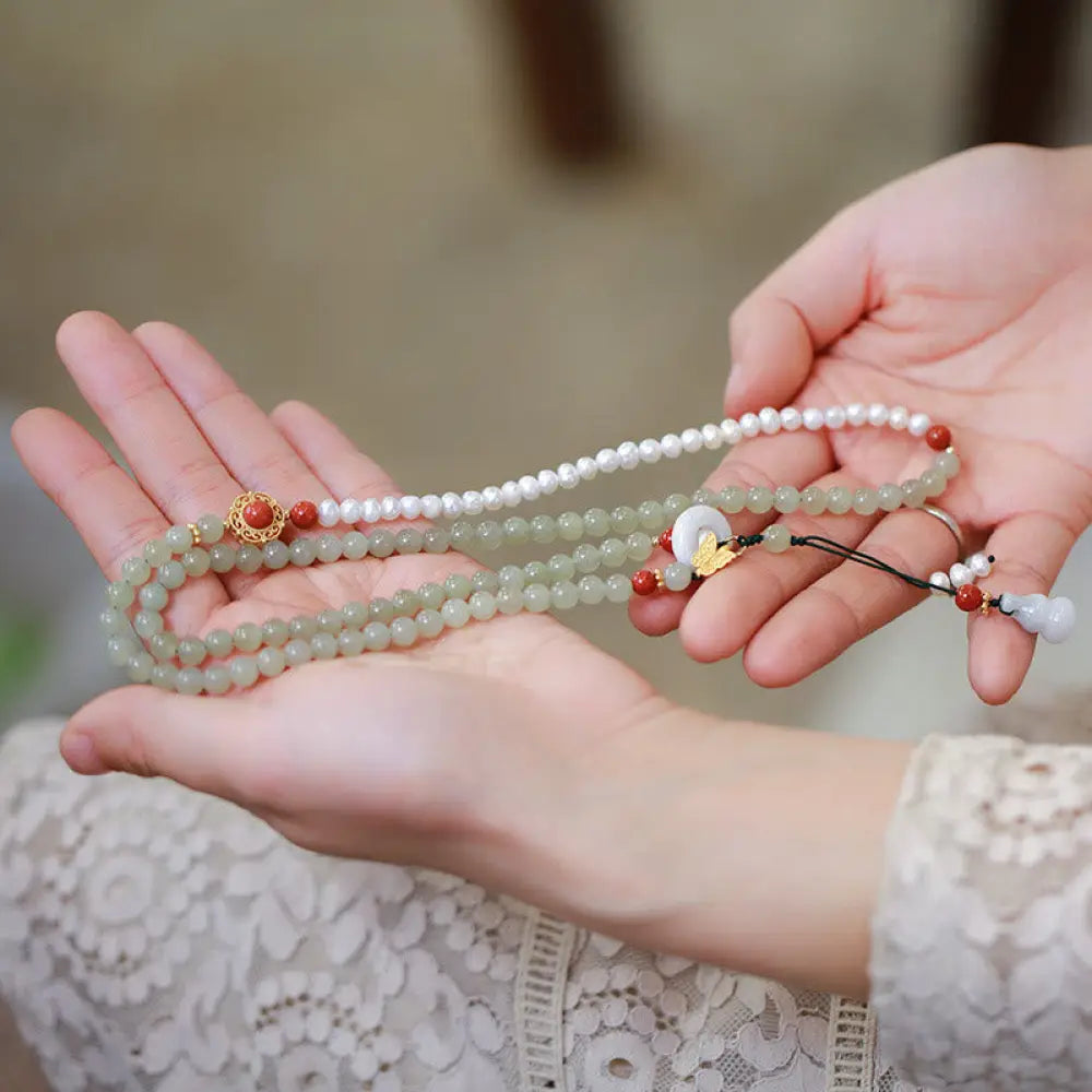 BWOOOH 925 Sterling Silver Plated Gold Natural Hetian Jade Pearl Butterfly Gourd Luck Bracelet - BWOOOH - Hetian