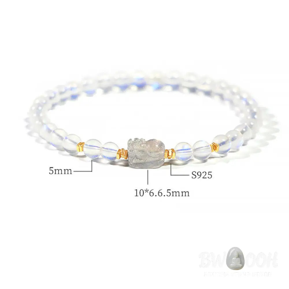 Buddha Stones 925 Sterling Silver Plated Gold Natural Moonstone PiXiu Healing Bracelet - BWOOOH - Moonstone(Love♥Calm)