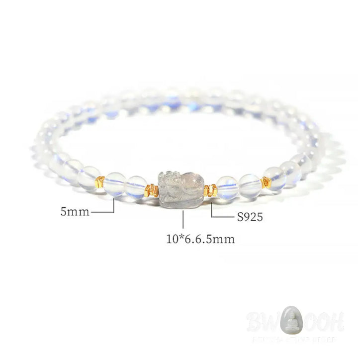 Buddha Stones 925 Sterling Silver Plated Gold Natural Moonstone PiXiu Healing Bracelet - BWOOOH - Moonstone(Love♥Calm)