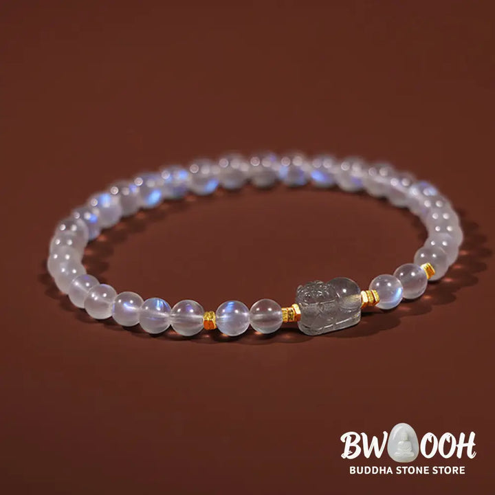 Buddha Stones 925 Sterling Silver Plated Gold Natural Moonstone PiXiu Healing Bracelet - BWOOOH - Moonstone(Love♥Calm)
