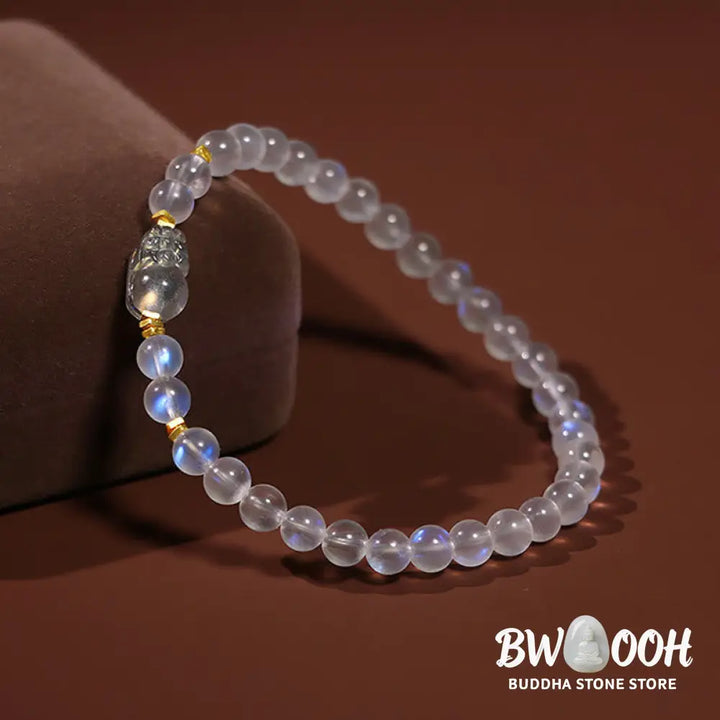 Buddha Stones 925 Sterling Silver Plated Gold Natural Moonstone PiXiu Healing Bracelet - BWOOOH - Moonstone(Love♥Calm)