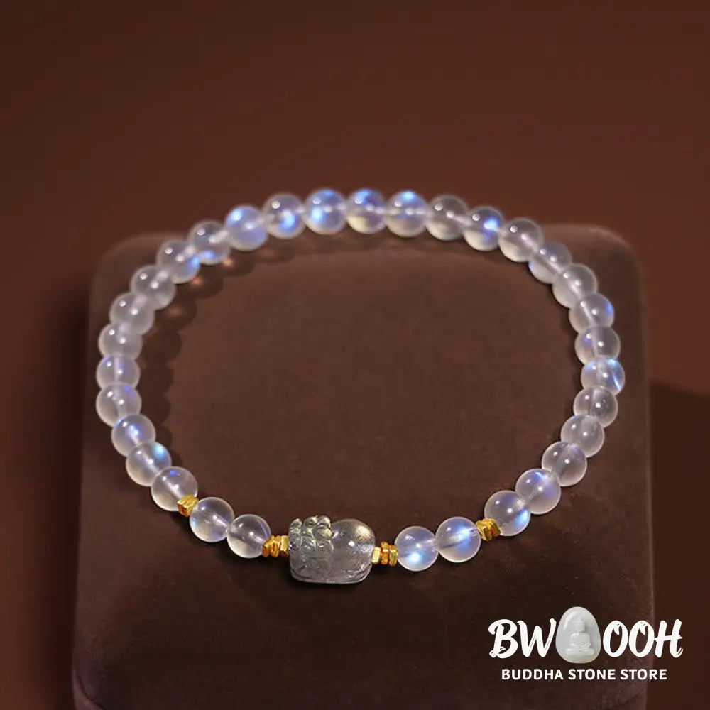 Buddha Stones 925 Sterling Silver Plated Gold Natural Moonstone PiXiu Healing Bracelet - BWOOOH - Moonstone(Love♥Calm)