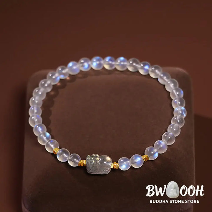 Buddha Stones 925 Sterling Silver Plated Gold Natural Moonstone PiXiu Healing Bracelet - BWOOOH - Moonstone(Love♥Calm)