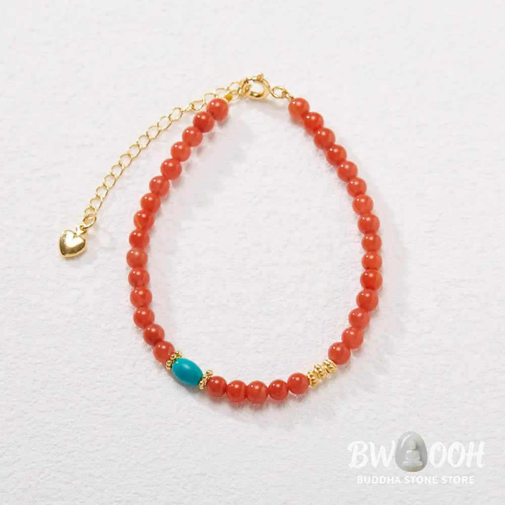 Buddha Stones 925 Sterling Silver Plated Gold Natural Red Agate Turquoise Confidence Bracelet Necklace Pendant Ring Set