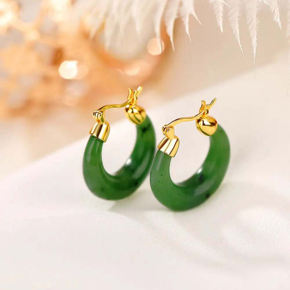 BWOOOH 925 Sterling Silver Plated Gold Natural Round Hetian Cyan Jade Luck Drop Earrings — Sterling Silver jade bracelet f...