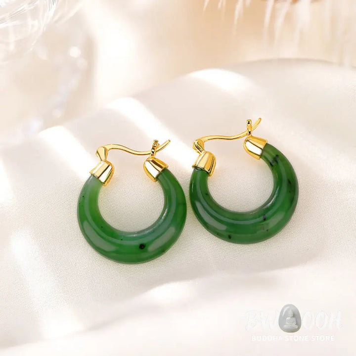 Buddha Stones 925 Sterling Silver Plated Gold Natural Round Hetian Cyan Jade Luck Drop Earrings - Hetian Cyan