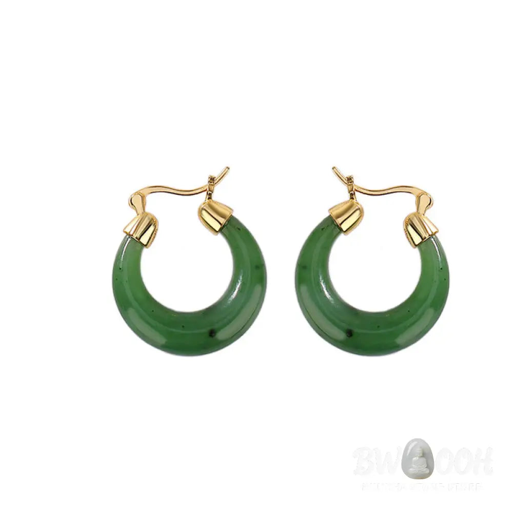 Buddha Stones 925 Sterling Silver Plated Gold Natural Round Hetian Cyan Jade Luck Drop Earrings - Hetian Cyan