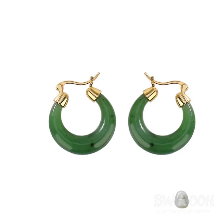 Buddha Stones 925 Sterling Silver Plated Gold Natural Round Hetian Cyan Jade Luck Drop Earrings - Hetian Cyan