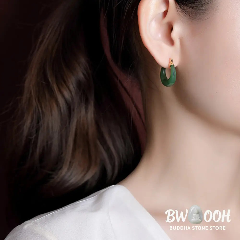 Buddha Stones 925 Sterling Silver Plated Gold Natural Round Hetian Cyan Jade Luck Drop Earrings - Hetian Cyan