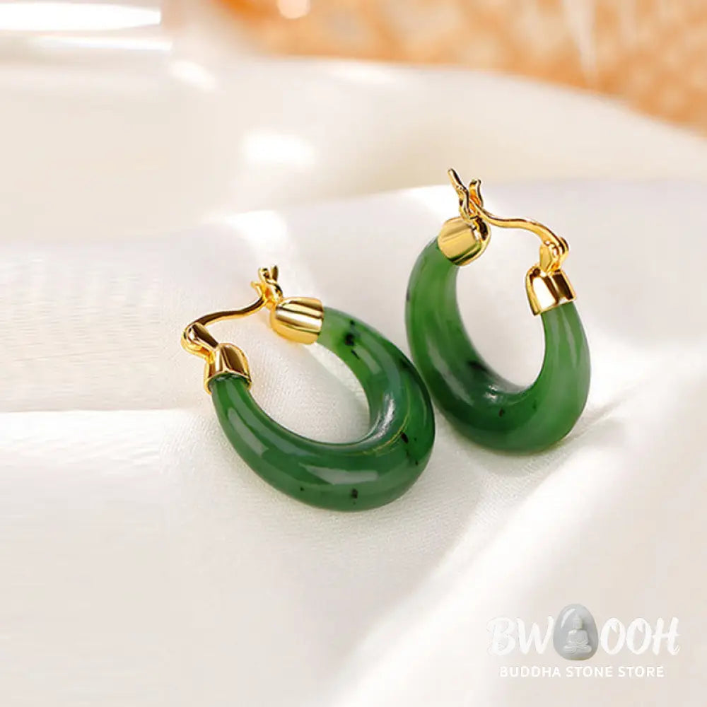 Buddha Stones 925 Sterling Silver Plated Gold Natural Round Hetian Cyan Jade Luck Drop Earrings - Hetian Cyan