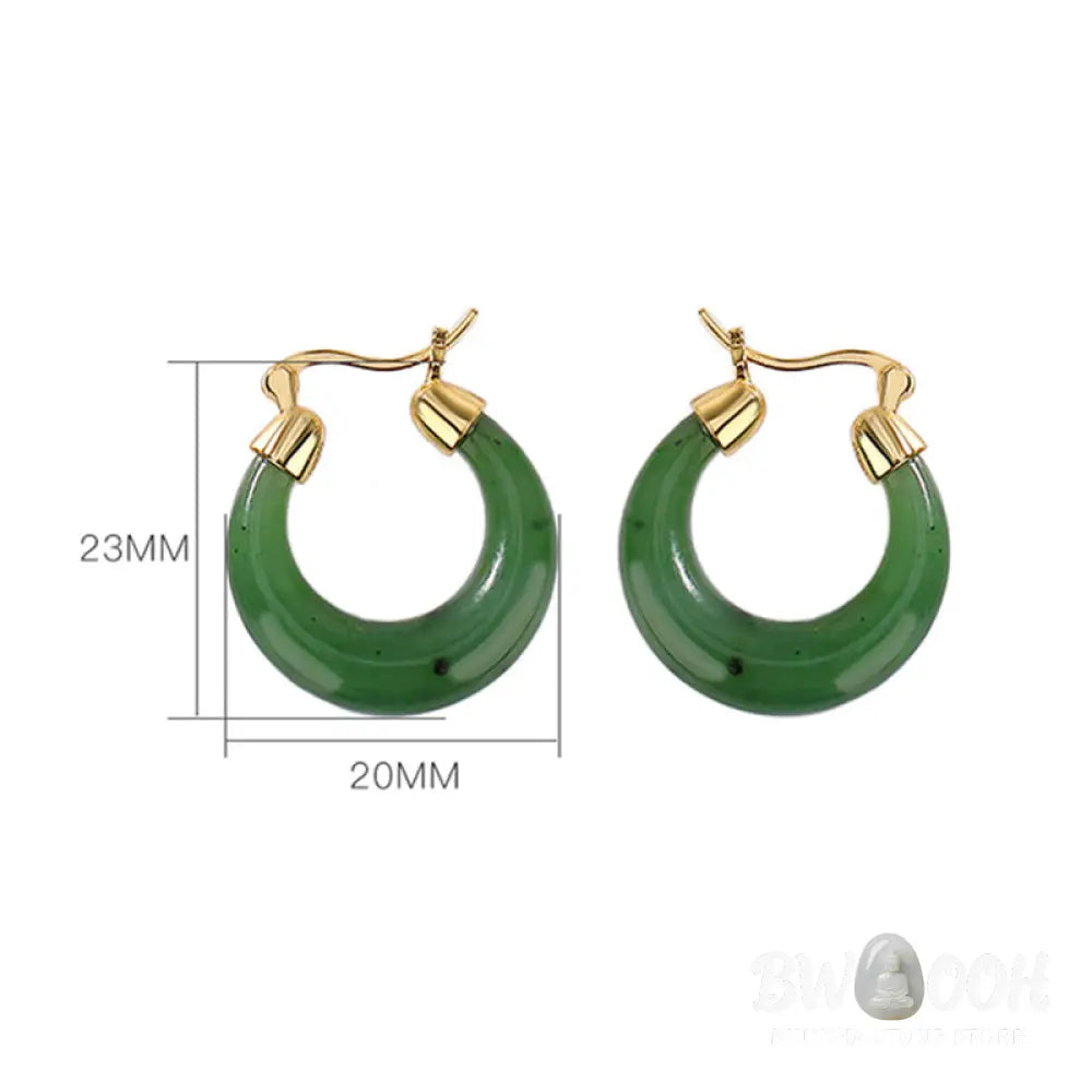 Buddha Stones 925 Sterling Silver Plated Gold Natural Round Hetian Cyan Jade Luck Drop Earrings - Hetian Cyan