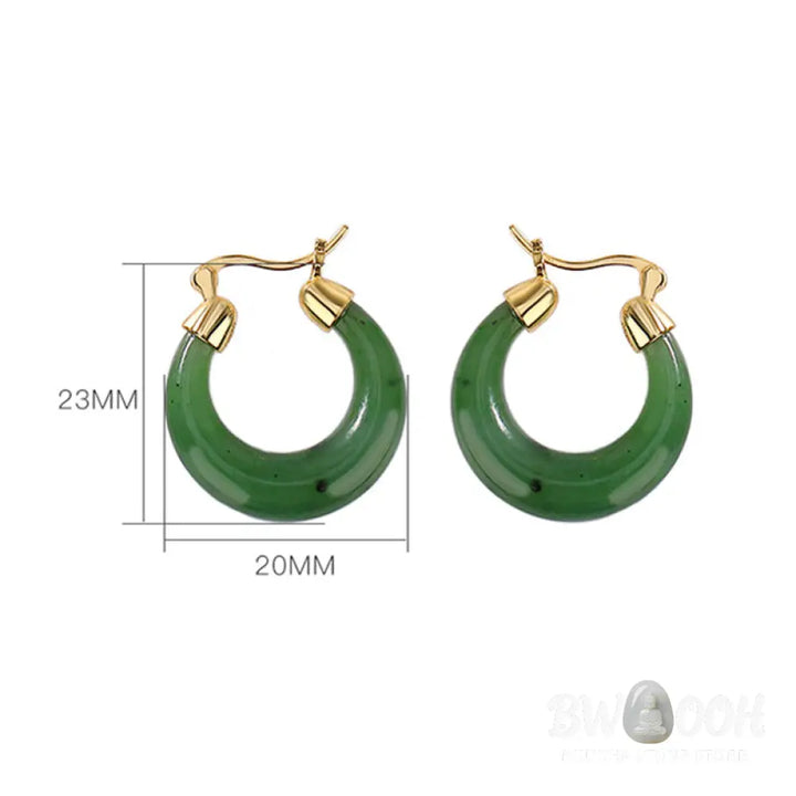 Buddha Stones 925 Sterling Silver Plated Gold Natural Round Hetian Cyan Jade Luck Drop Earrings - Hetian Cyan