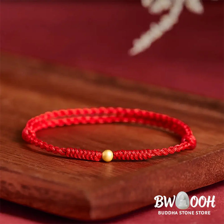 Buddha Stones 925 Sterling Silver Plated Gold Single Bead Strength Braided Red Rope Bracelet Anklet - Bracelet Anklet