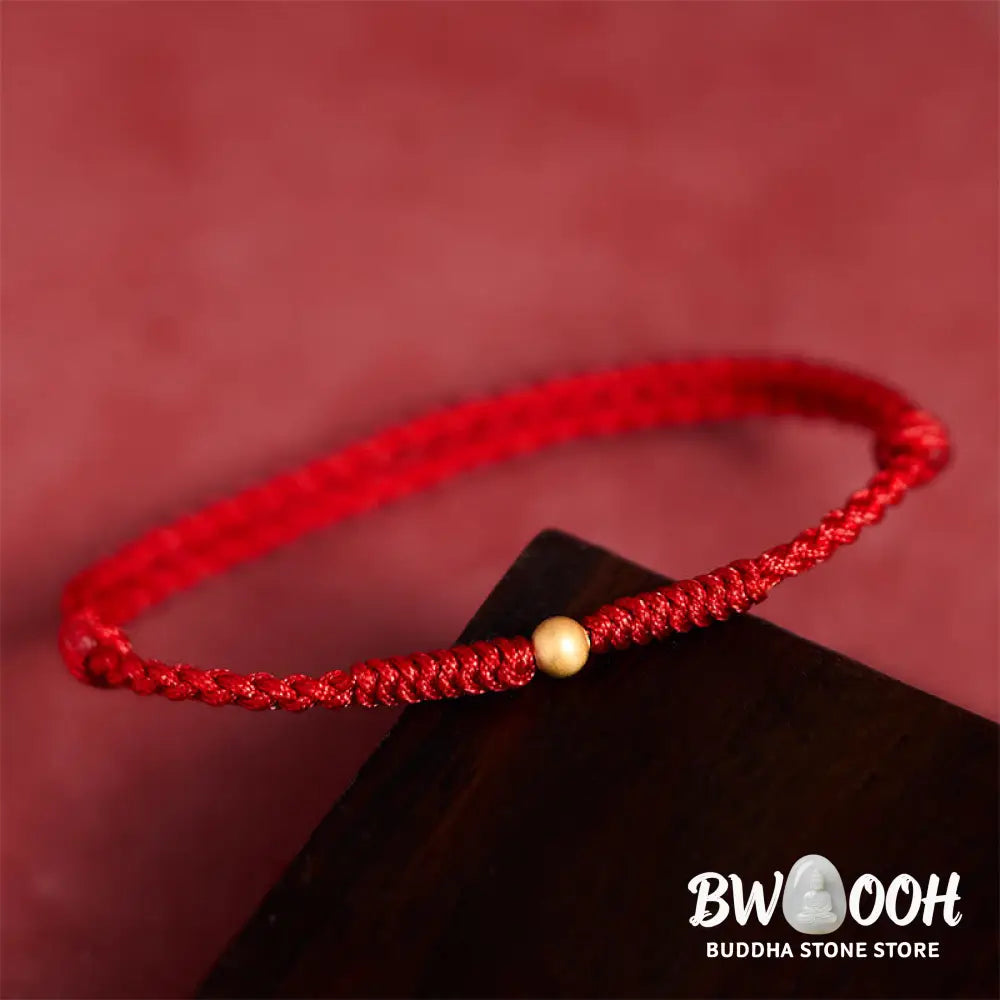 Buddha Stones 925 Sterling Silver Plated Gold Single Bead Strength Braided Red Rope Bracelet Anklet - Bracelet Anklet
