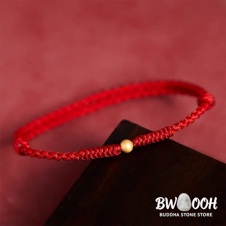 Buddha Stones 925 Sterling Silver Plated Gold Single Bead Strength Braided Red Rope Bracelet Anklet - Bracelet Anklet