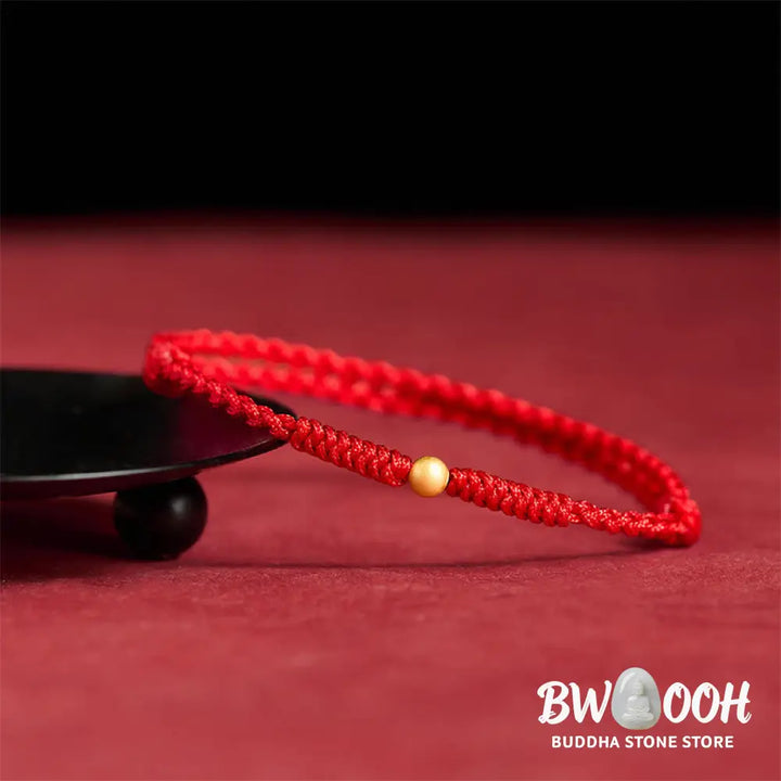 Buddha Stones 925 Sterling Silver Plated Gold Single Bead Strength Braided Red Rope Bracelet Anklet - Bracelet Anklet