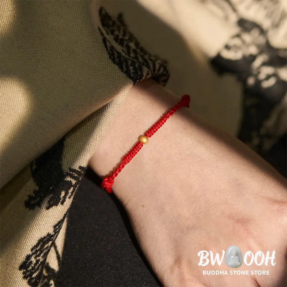 Buddha Stones 925 Sterling Silver Plated Gold Single Bead Strength Braided Red Rope Bracelet Anklet - Bracelet Anklet
