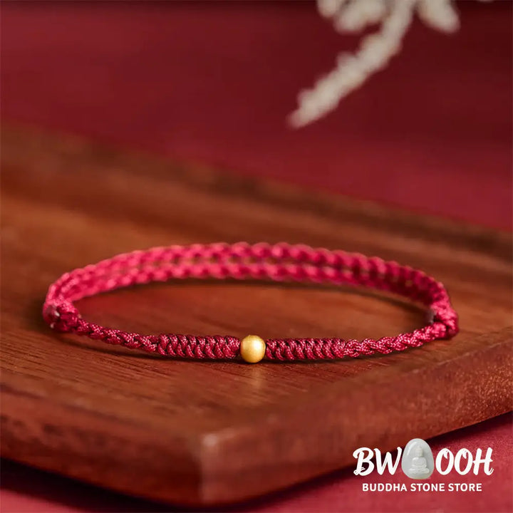 Buddha Stones 925 Sterling Silver Plated Gold Single Bead Strength Braided Red Rope Bracelet Anklet - Bracelet Anklet