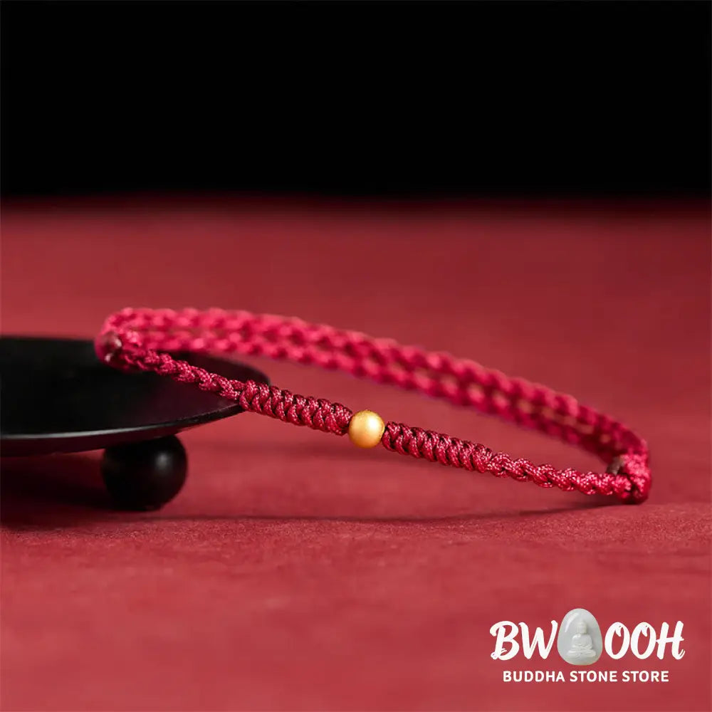 Buddha Stones 925 Sterling Silver Plated Gold Single Bead Strength Braided Red Rope Bracelet Anklet - Bracelet Anklet