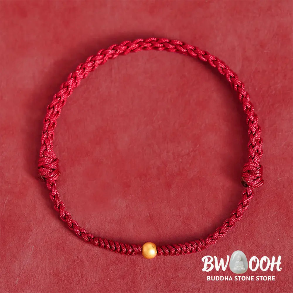 Buddha Stones 925 Sterling Silver Plated Gold Single Bead Strength Braided Red Rope Bracelet Anklet - Bracelet Anklet