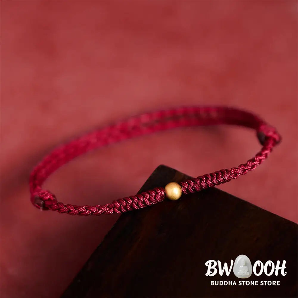 Buddha Stones 925 Sterling Silver Plated Gold Single Bead Strength Braided Red Rope Bracelet Anklet - Bracelet Anklet