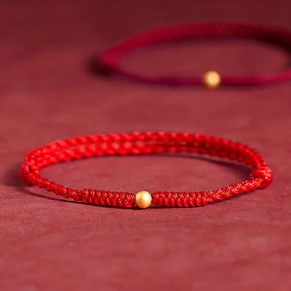 Buddha Stones 925 Sterling Silver Plated Gold Single Bead Strength Braided Red Rope Bracelet Anklet - Bracelet(Wrist