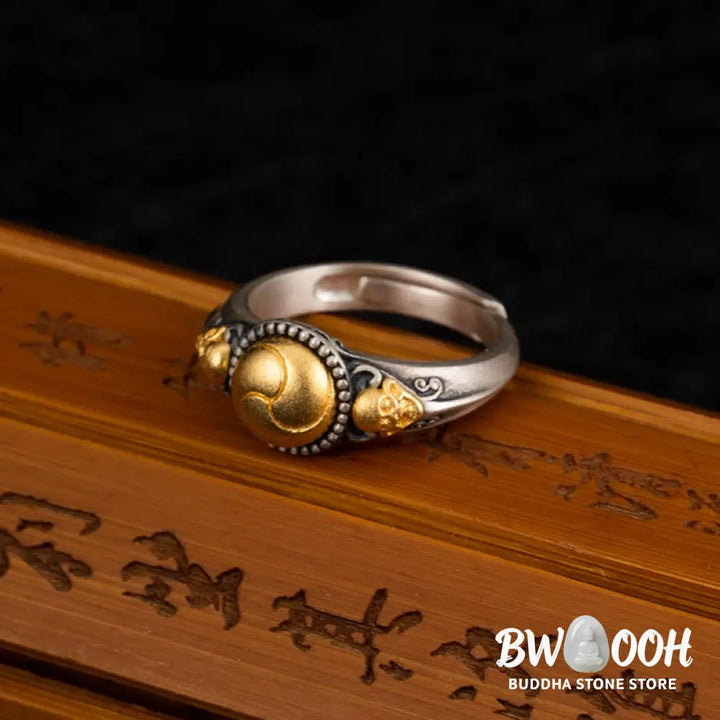 Buddha Stones 925 Sterling Silver Plated Gold Skeleton Balance Adjustable Ring - Skeleton(Circumference: 70mm) - Ring