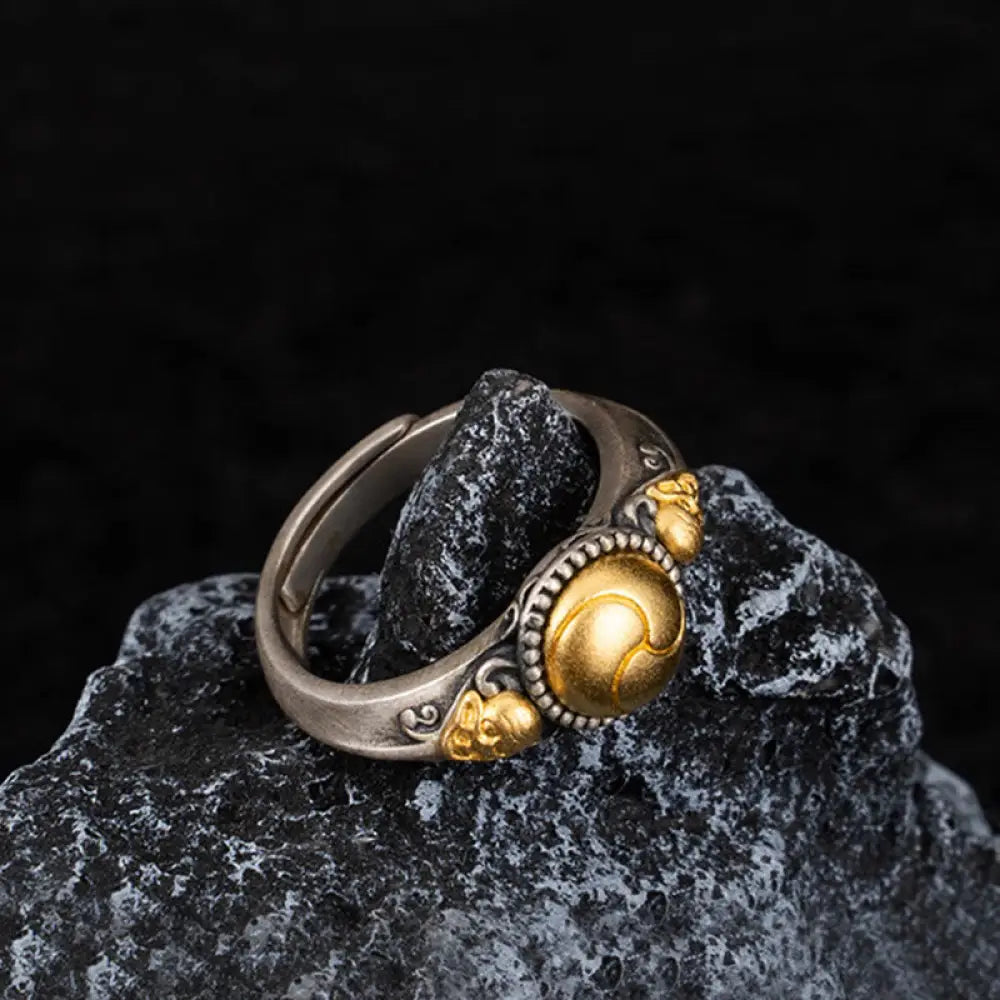 BWOOOH 925 Sterling Silver Plated Gold Skeleton Balance Adjustable Ring — Sterling Silver crystal healing bracelet for spi...
