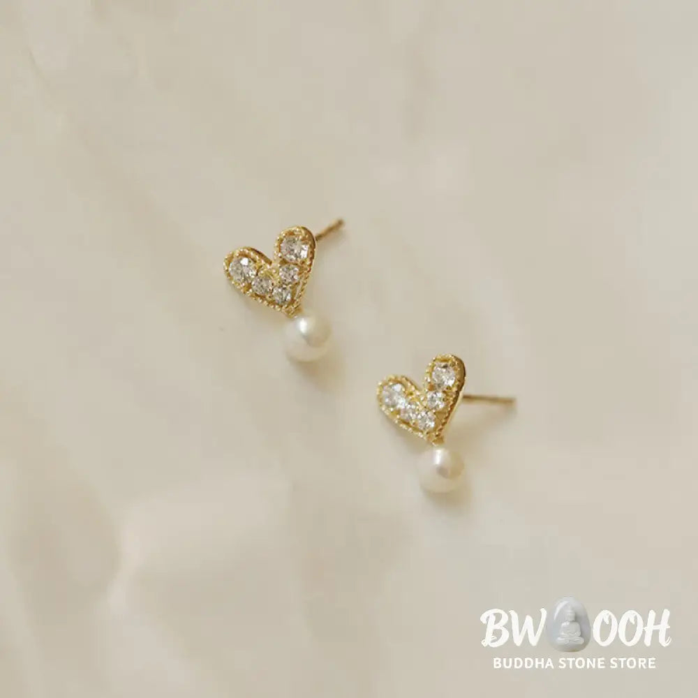 Buddha Stones 925 Sterling Silver Plated With Gold Heart Design Sincerity Earrings - Earrings