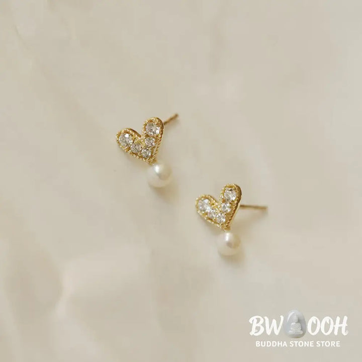 Buddha Stones 925 Sterling Silver Plated With Gold Heart Design Sincerity Earrings - Earrings