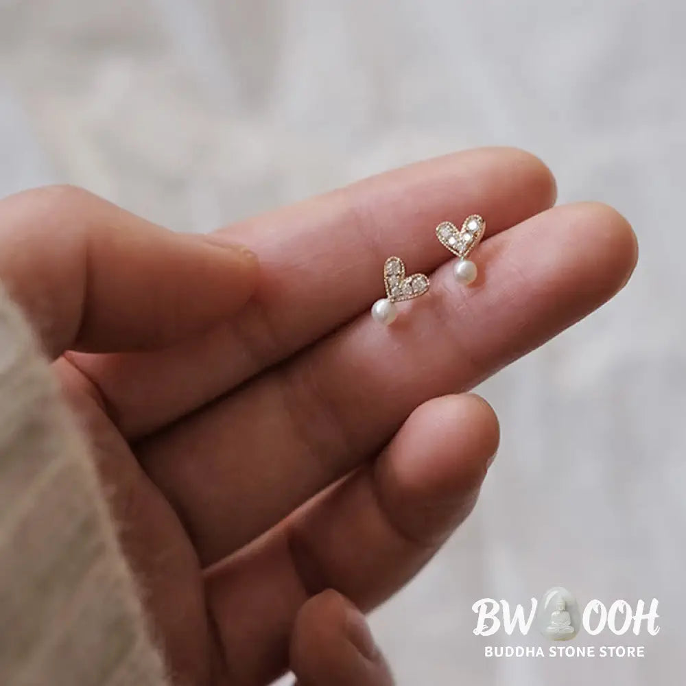 Buddha Stones 925 Sterling Silver Plated With Gold Heart Design Sincerity Earrings - Earrings