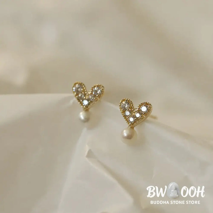 Buddha Stones 925 Sterling Silver Plated With Gold Heart Design Sincerity Earrings - Earrings