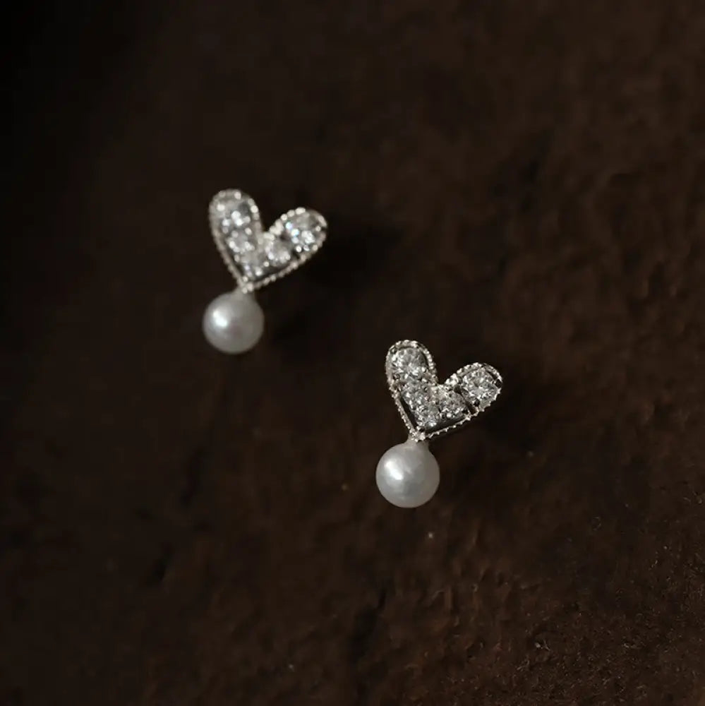 Buddha Stones 925 Sterling Silver Plated With Gold Heart Design Sincerity Earrings - Pearl(925 Sterling Silver Posts)