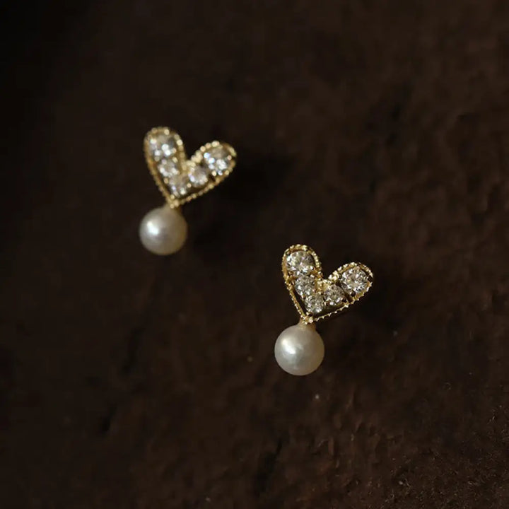 Buddha Stones 925 Sterling Silver Plated With Gold Heart Design Sincerity Earrings - Pearl(925 Sterling Silver Plated