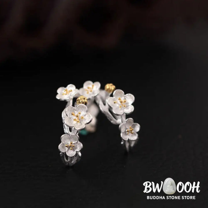 Buddha Stones 925 Sterling Silver Plum Blossom Floral Blessing Earrings - Earrings