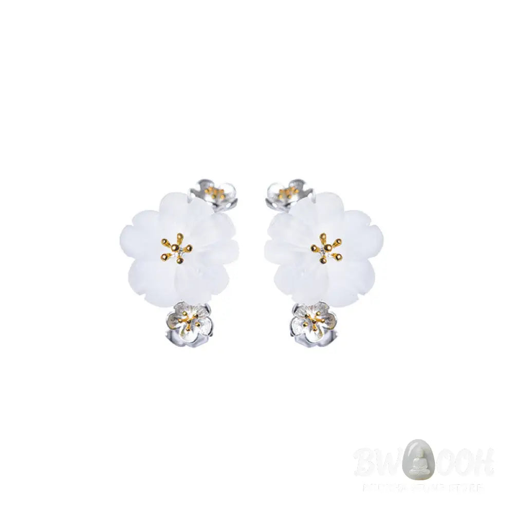Buddha Stones 925 Sterling Silver Plum Blossom Floral Blessing Earrings - Earrings